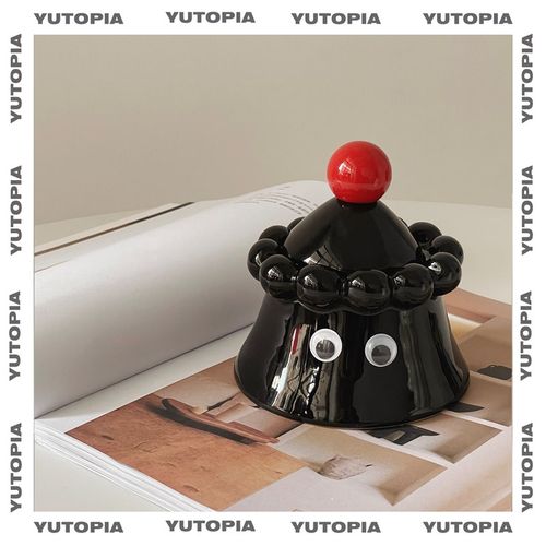 屿轩创意陶瓷火山烟灰缸防飞灰带盖茶几桌面可爱高级感小众摆件