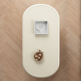 博纯奶油风茶几客厅家用小户型网红高级感椭圆形设计感岩板小茶几