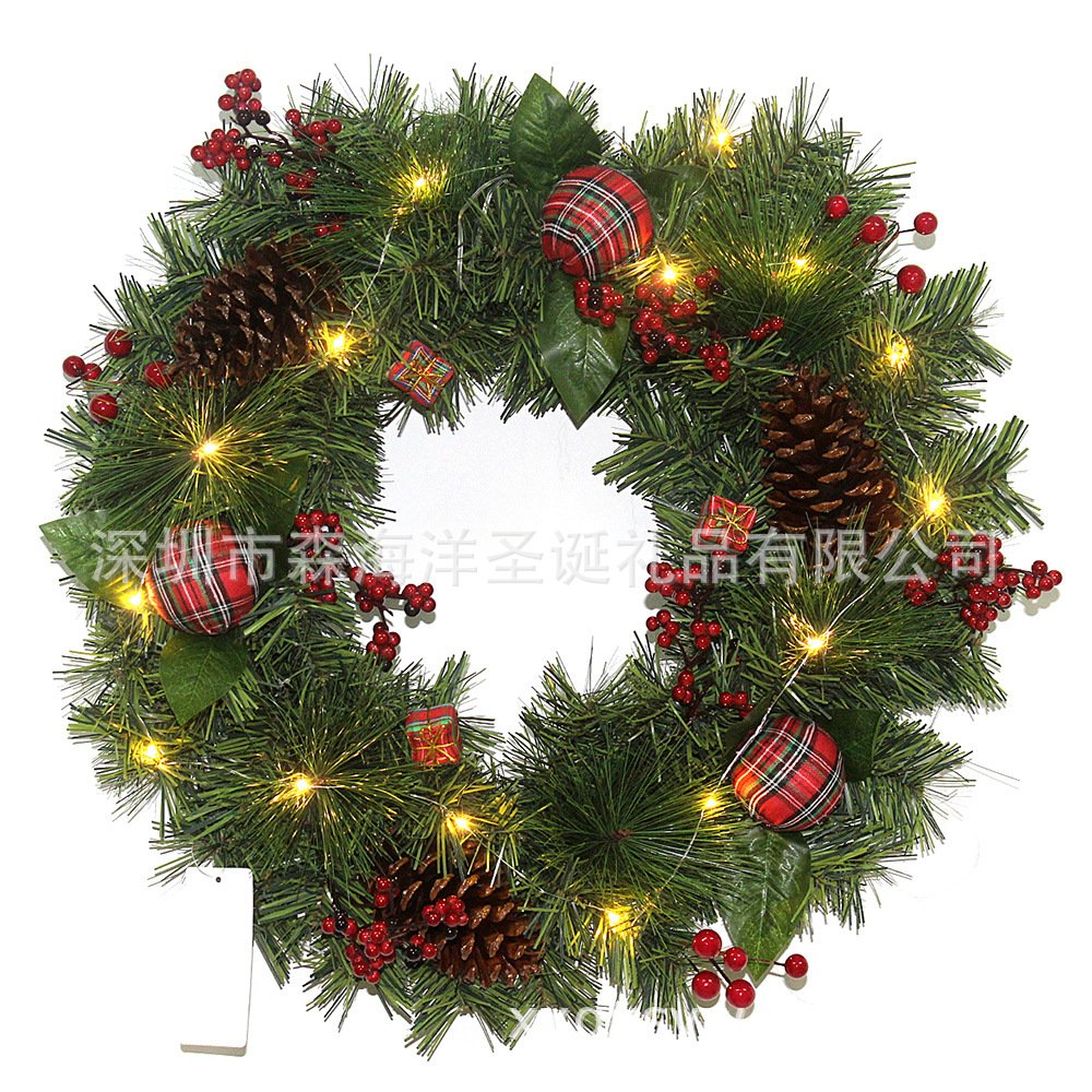 厂家直销 热款可加灯pvc圣诞花环 门挂橱窗道具背景 圣诞树饰品