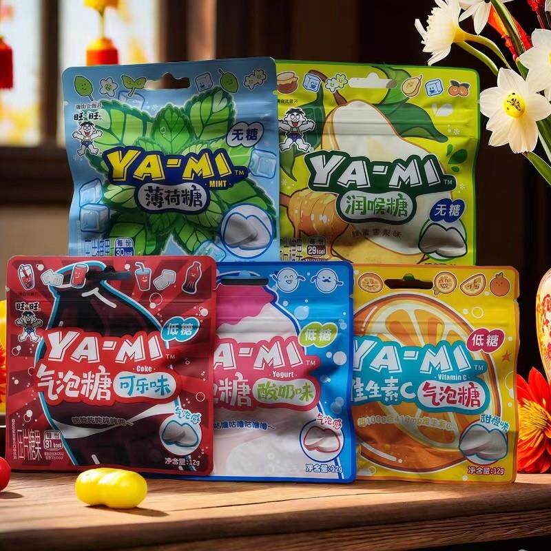 新货YA-MI气泡糖12g袋装压片糖果酸奶可乐甜橙多口味维生素C零食