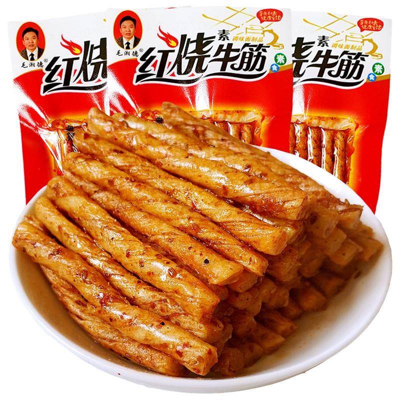 毛湘德红烧素牛筋辣条5毛钱校园小包装儿时怀旧童年麻辣零食小吃