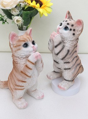可爱祈愿橘猫狸花猫咪摆件家居客厅电视柜花园装饰品仿真动物造景