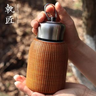 保温壶杯子304不锈钢内胆可爱家用便携竹编茶具 纯手工瓷胎保温杯