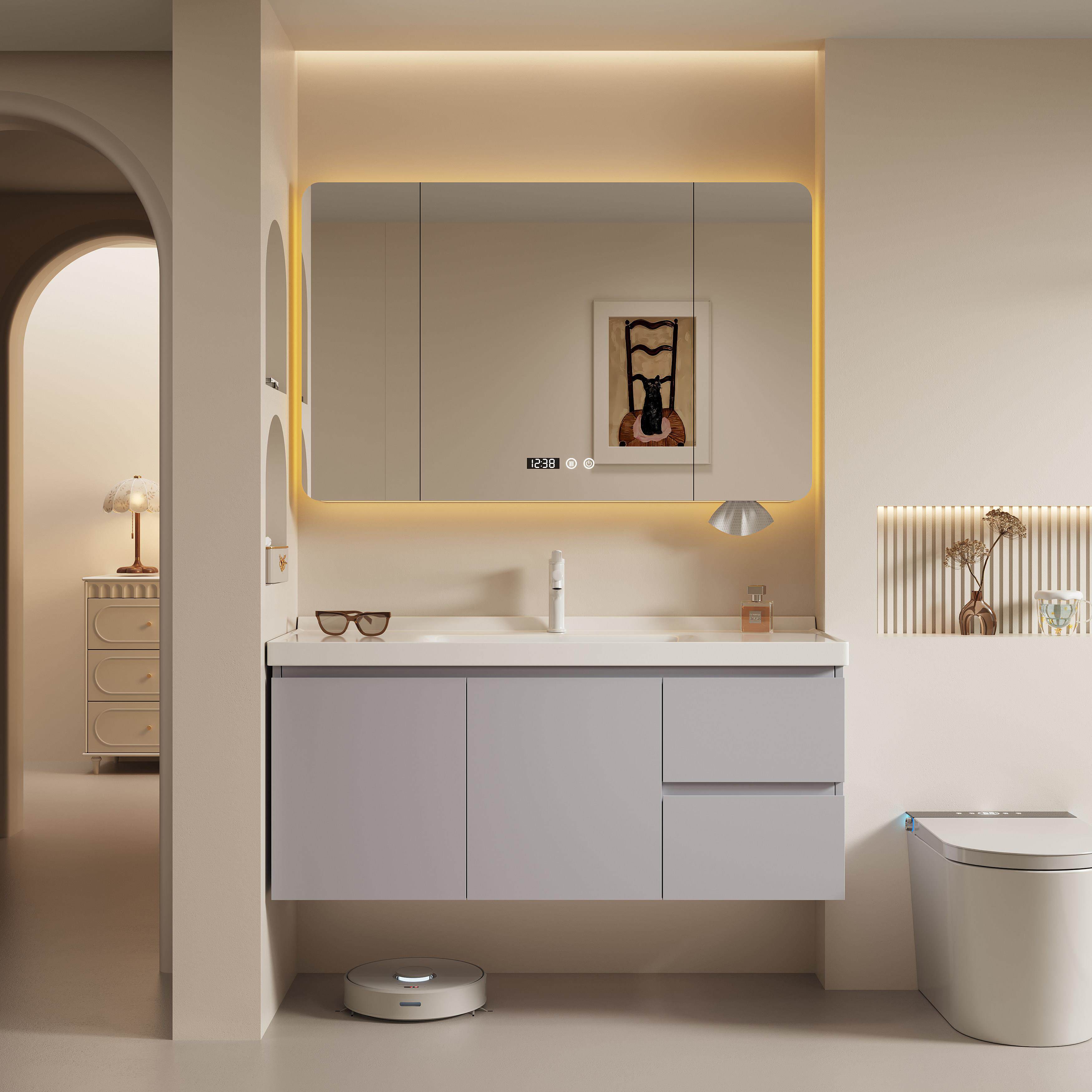 纯橡木烤漆浴室柜组合陶瓷一体盆化妆室挂墙式洗手盆洗脸盆洗漱台