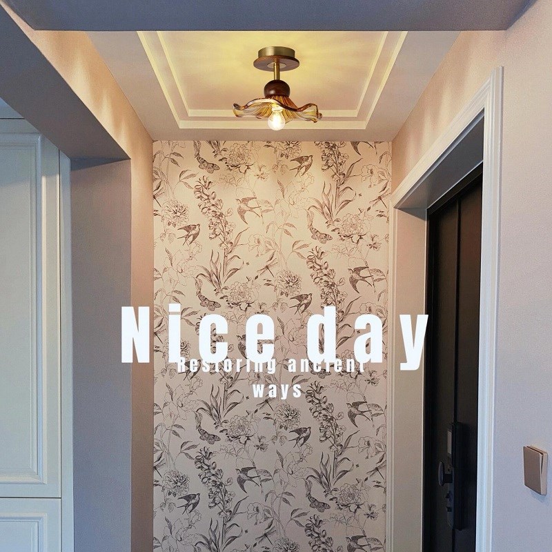 复古走廊过道吸顶灯s胡桃木色中古风玄关阳台衣帽间灯具