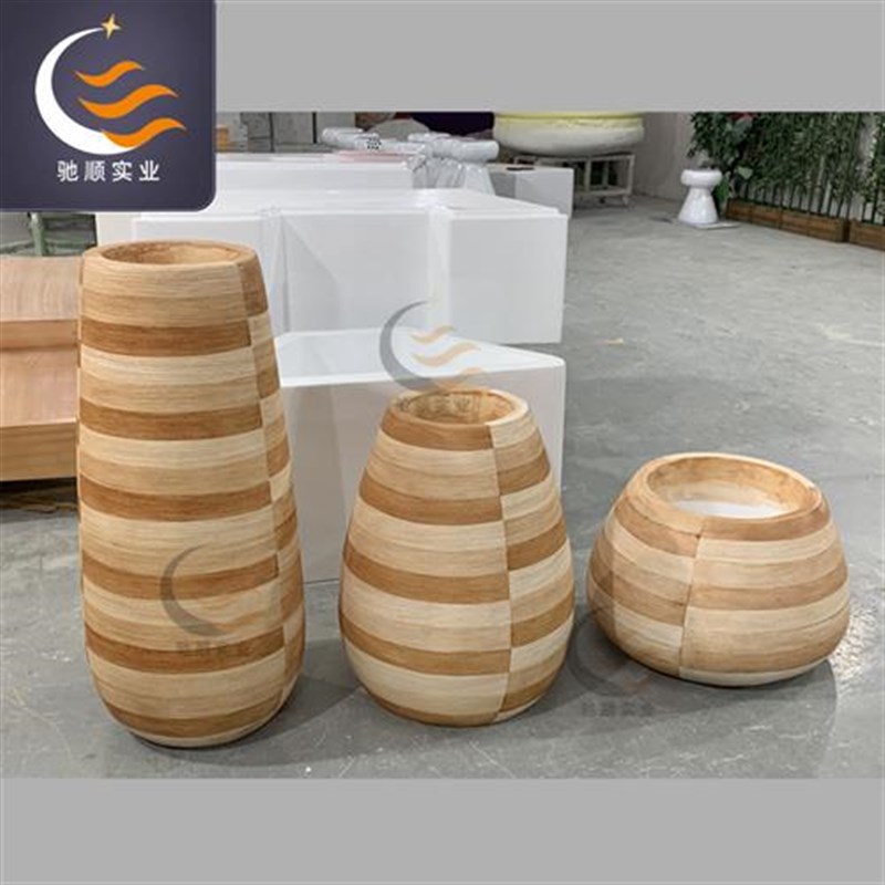 玻璃钢花箱小区现代创意原x木色花器户外公园商场美陈装饰花钵