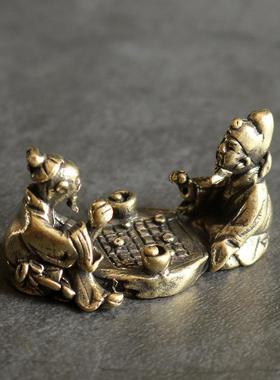 复古实心纯黄铜办公桌面车载小摆件老人棋道随身工艺品手把玩件
