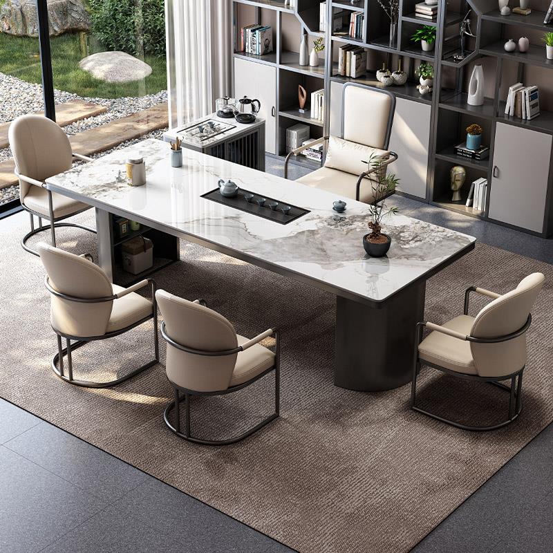 2025新款轻奢岩板茶台现代简约新中式风格茶桌椅组合套装