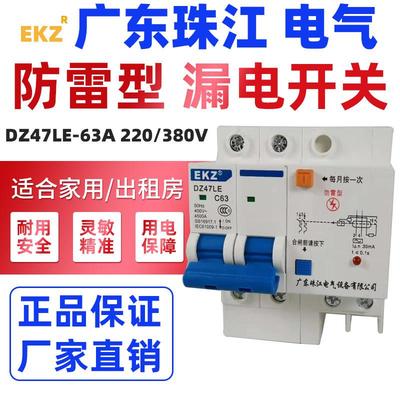 珠江漏电开关断路器防雷型2P32家用40A空开漏保63ADZ47LE总阀开关