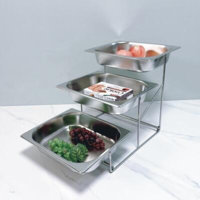 三层带盖不锈钢托盘矩形水果盘自助餐冷餐桌冷盘熟食展示架