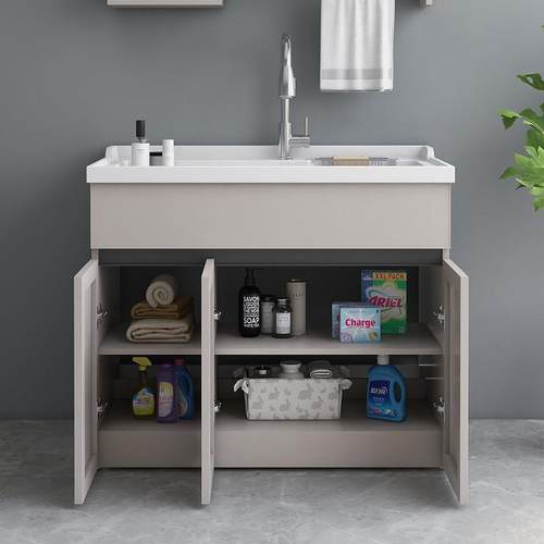 太空铝洗衣柜阳台洗衣池带搓板一体家用人造石水槽台盆浴室柜简约