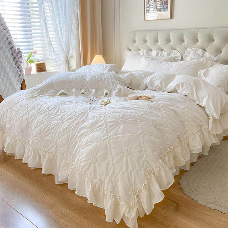 北欧高档加厚全棉白色床上四件套100纯棉夹棉被套轻奢仙女床裙款4,床上用品,床品套件/四件套/多件套,淘宝优惠券,粉丝福利购,淘宝优惠卷