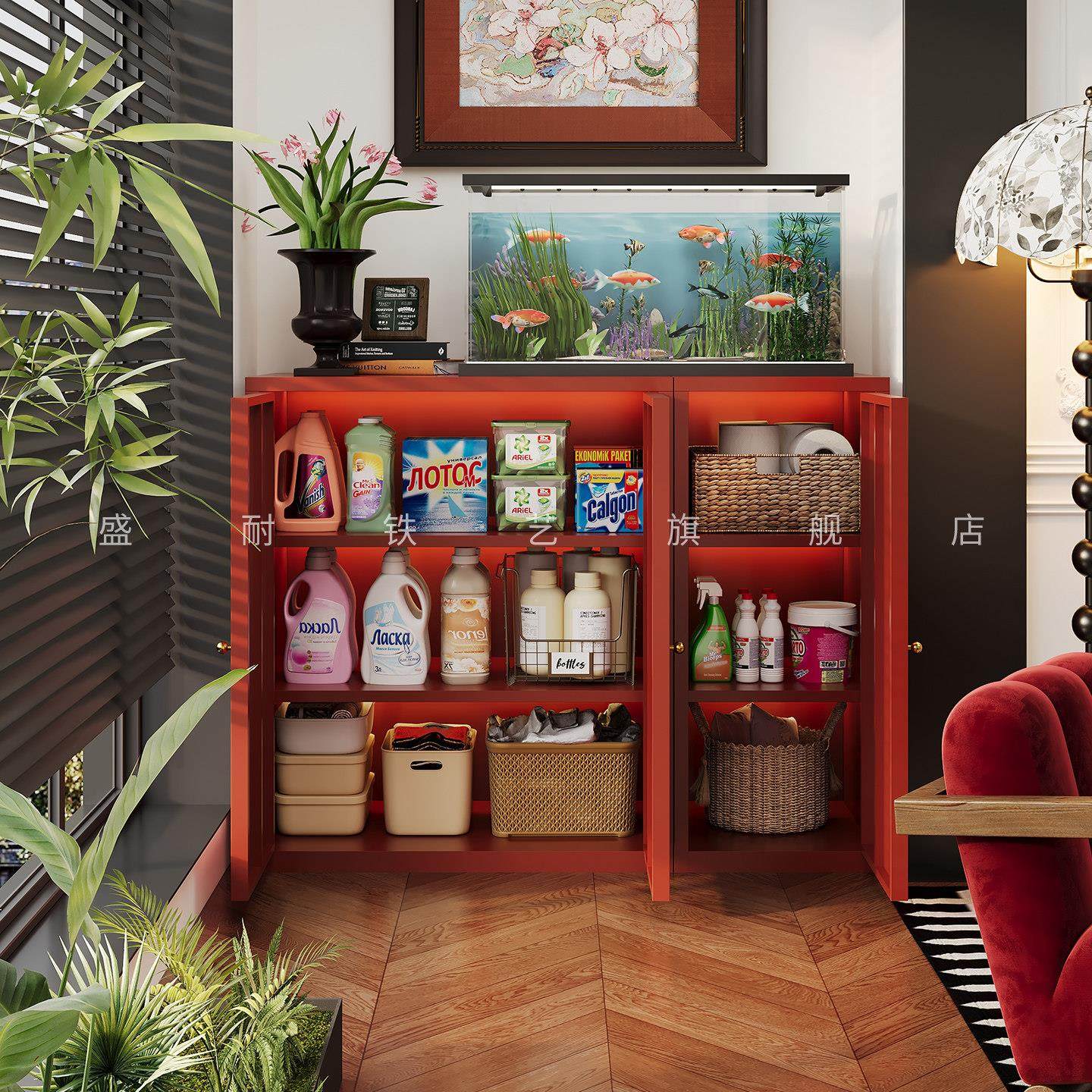 新款钢制复古风阳台收纳柜飘窗柜防晒防水家用靠墙落地储物置物柜,住宅家具,阳台柜,淘宝优惠券,粉丝福利购,淘宝优惠卷