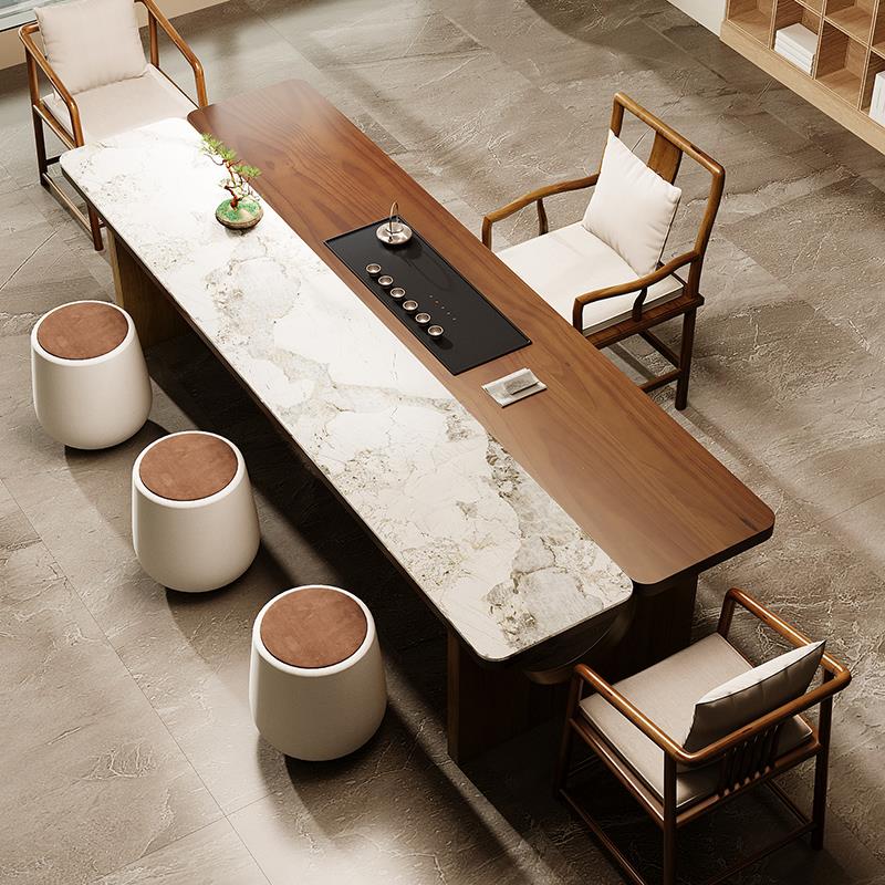 岩板茶桌2025新款高端新中式家用客厅功夫茶台茶桌椅组合一桌五椅