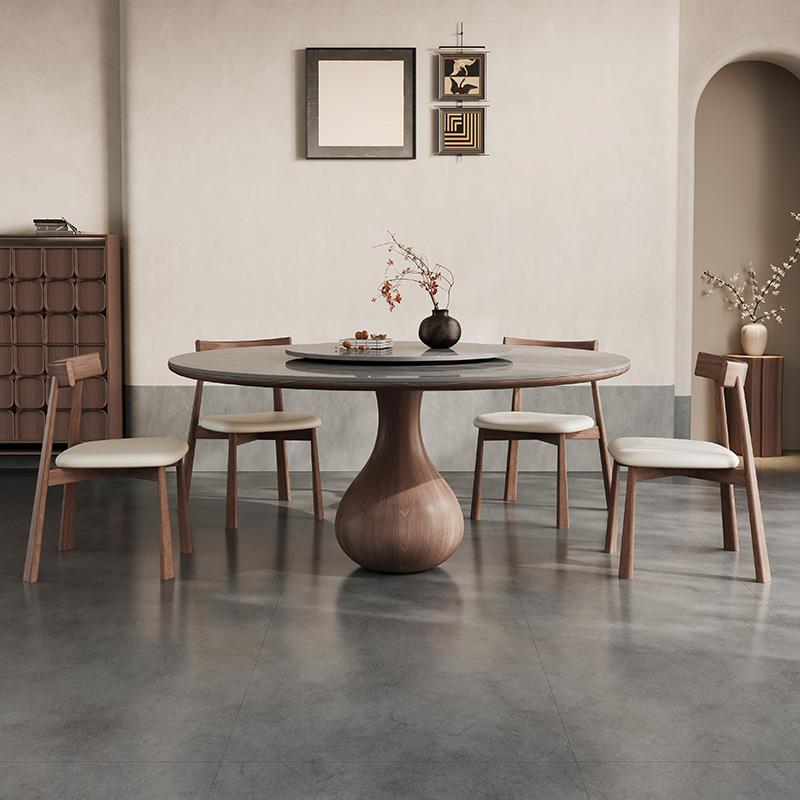 岩板餐桌家用覆古设计师高端现代简约水滴洞石饭桌带转盘实木圆桌