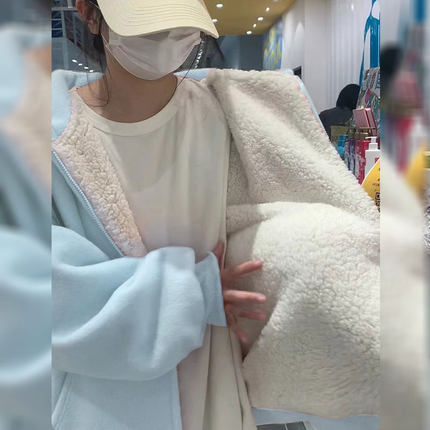 冬季加绒加厚卫衣外套女秋冬羊羔绒2024新款爆款小个子羊羔毛连帽
