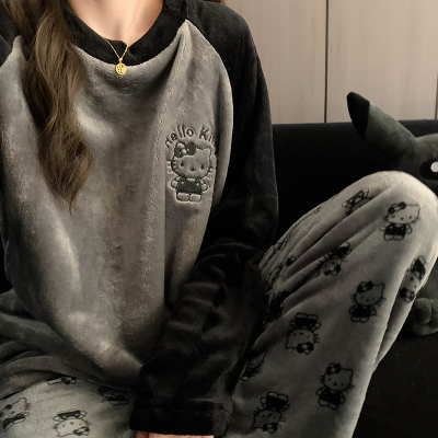 hellokitty凯蒂猫珊瑚绒加厚睡衣女生秋冬季法兰绒加绒学生家居服