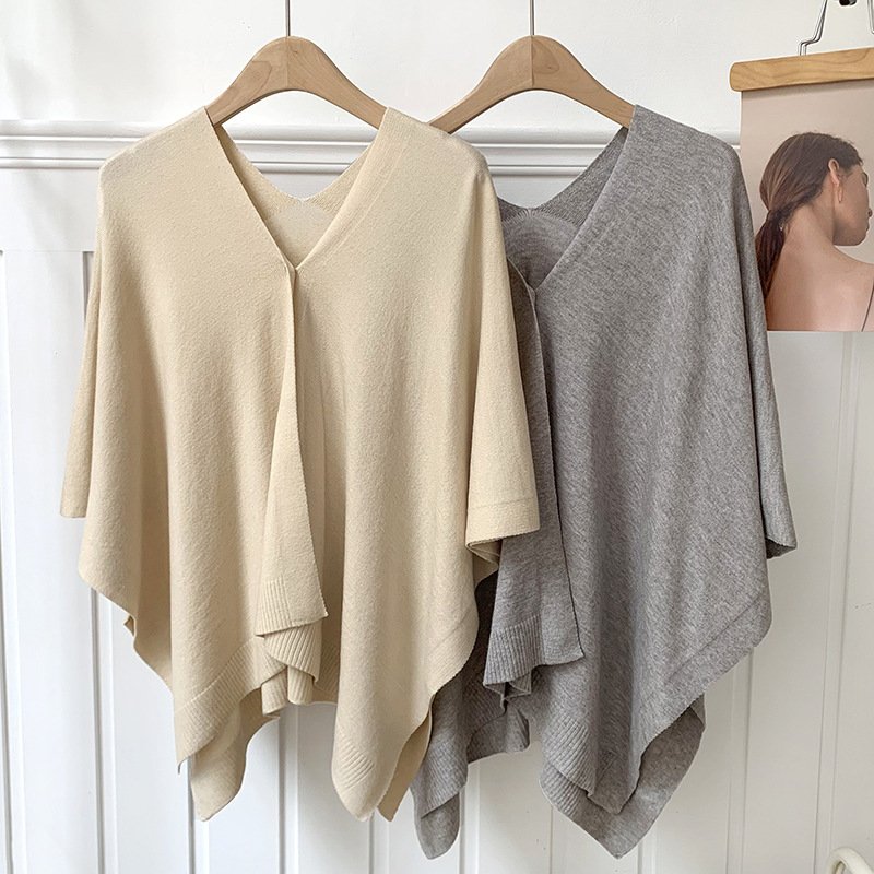 防晒披肩长款百搭斗篷时尚针织开衫女亲肤夏薄款洋气罩衫旅游纯色