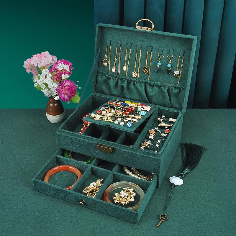 覆古中国ins风手镯带锁耳针大容量饰品抽屉式高档绒布首饰收纳盒