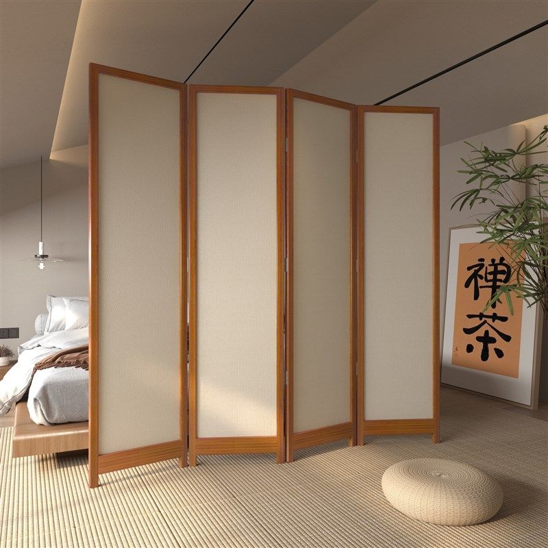 简约屏风隔断办公室酒店餐厅棉麻折屏移动实木现代装饰遮挡折叠