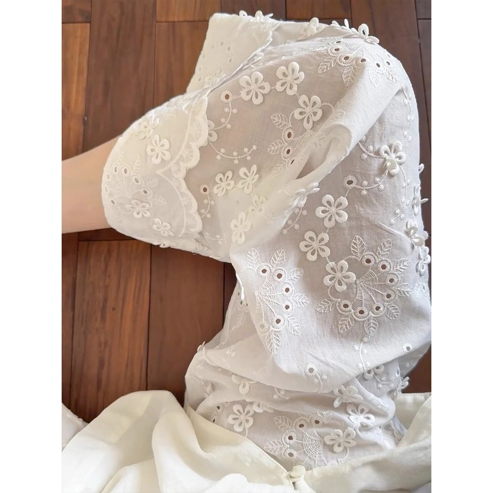 白色绣花镂空阔腿裤女夏季薄款2025新款高腰宽松显瘦休闲风直筒裤