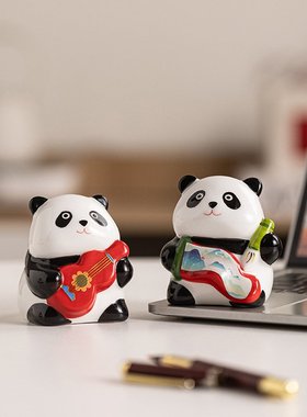 国潮卡通创意高颜值熊猫招财桌面工位小摆件存钱罐可爱生日创意礼