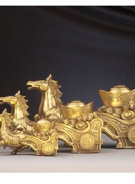 杨铜记铜马 金马拉车 马拉元宝家居办公室金属工艺品摆件 铜马