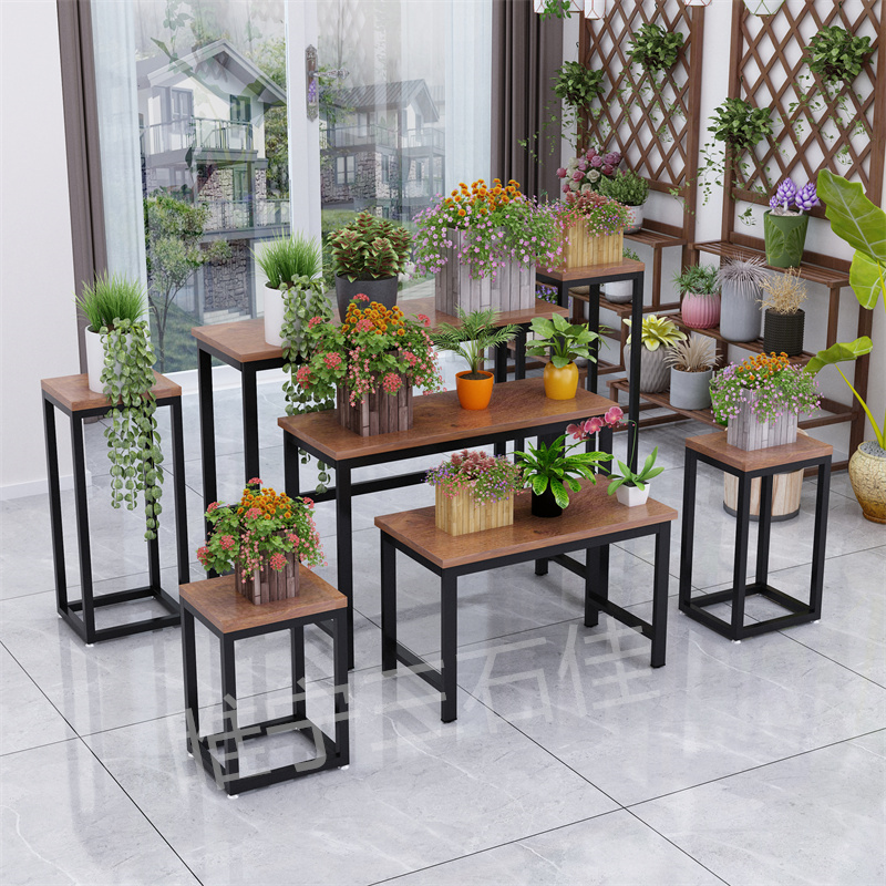 铁艺简约花架多层高低桌流水台手捧花束花店绿植落地橱窗展台架子
