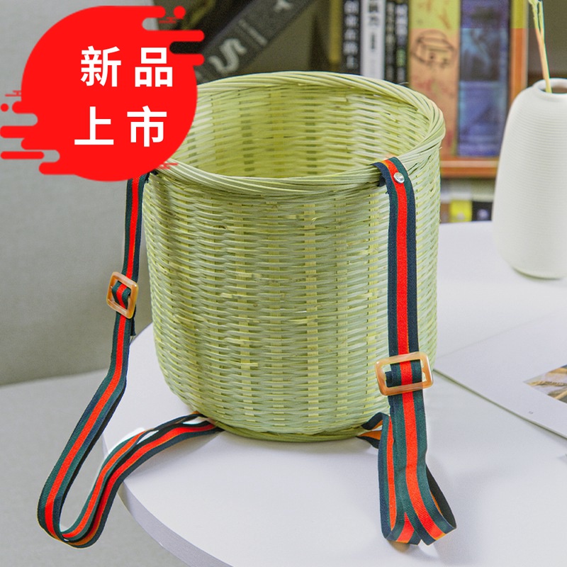 儿童背篓竹编筐有背带采摘茶叶篮手工编织筐外出小号装水果箩筐