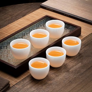 家用品茗杯简约纯白陶瓷茶具璞玉小茶杯 冰种玉瓷功夫茶杯6o只套装