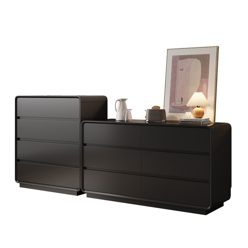 法式奶油风实木斗柜黑色简约现代八斗柜卧室O床尾收纳柜客厅储物