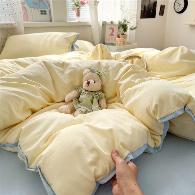 A类撞色绑带f床上四件套全棉床单被套被罩学生宿舍床上三件套4