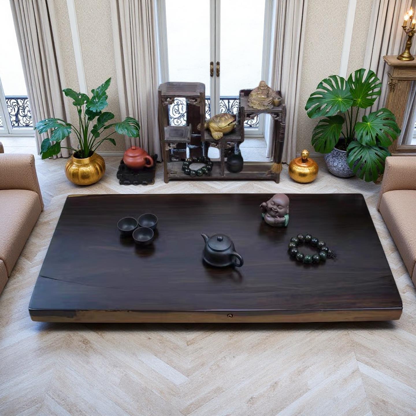 黑檀木茶盘长方形简易整块实木原木功夫茶具家用排水茶台茶海