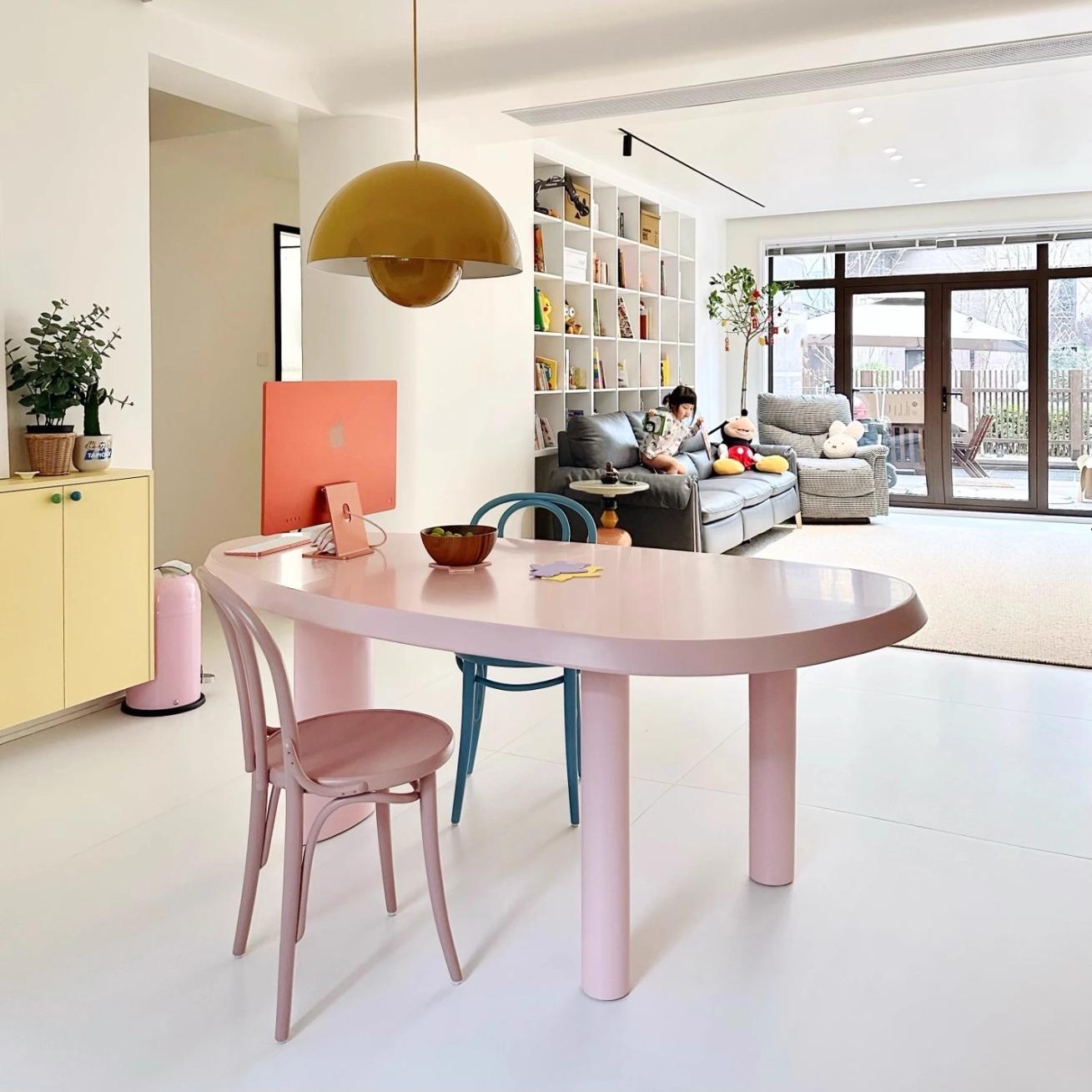 奶油风餐桌家用设计师书桌多巴胺粉色桌子办公工资台岛台ins创意