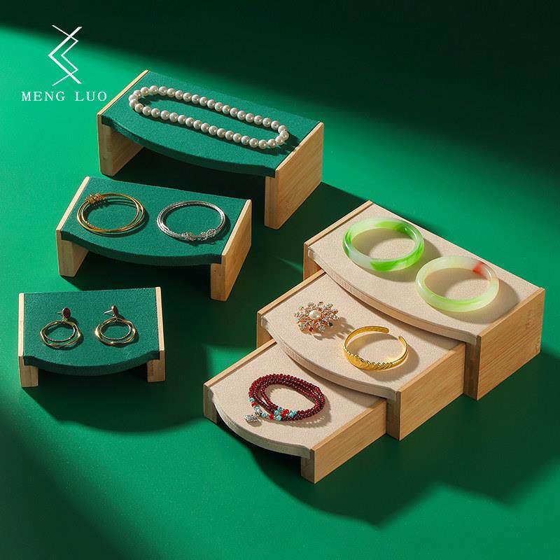竹木首饰展示架阶梯三件套饰品展示台多功能珠宝收纳陈列展示道具