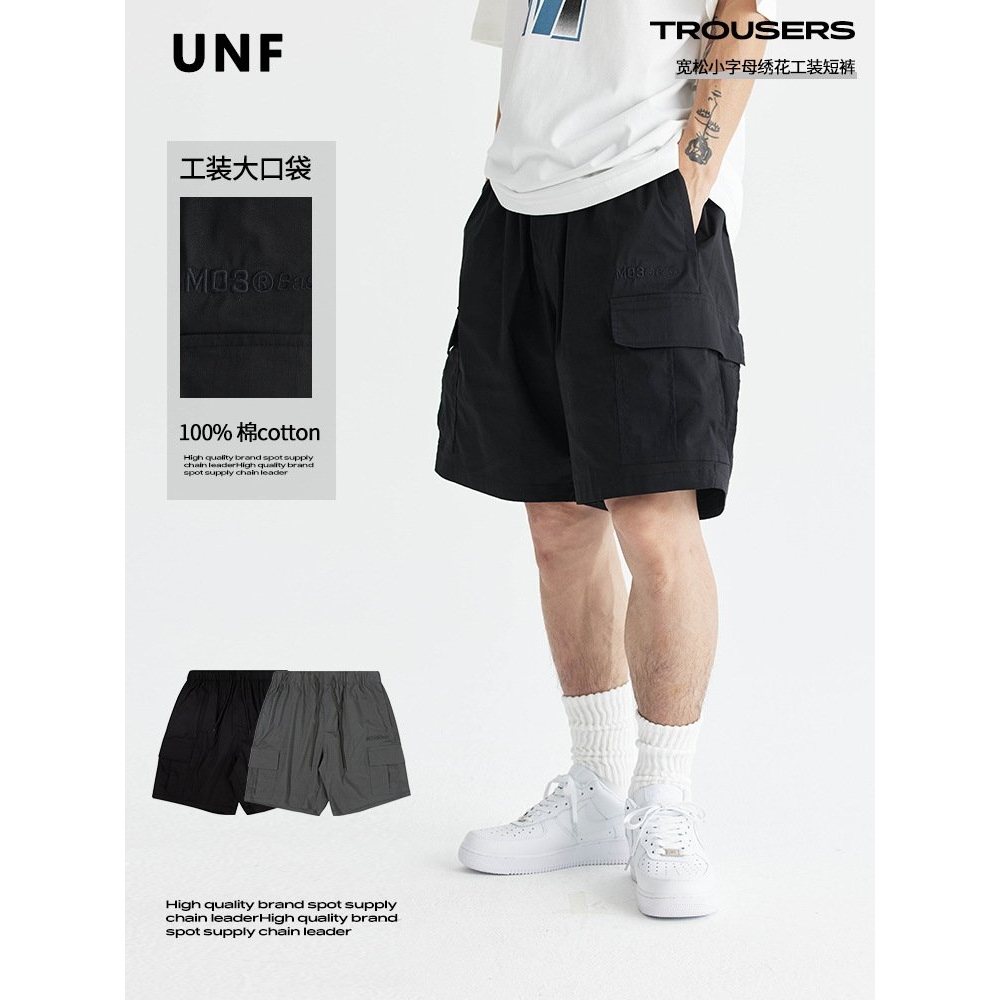 UNF 工装短裤男夏季新款纯棉跑步运动中裤男女裤宽松灰色休闲五分