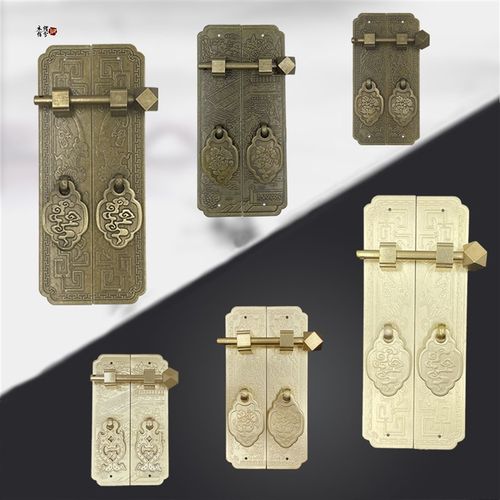 中式仿古纯黄铜拉手复古刻花直条把手衣橱书柜门红实木家具铜配件