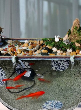 陶瓷流水板鱼缸流水瀑布循环水系统大水缸造景假山喷泉摆件配件