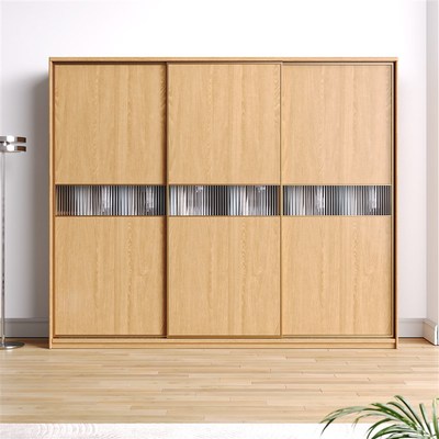 全实木推拉门衣柜橡木卧室家用原木简约现代大衣橱移门组装挂衣柜