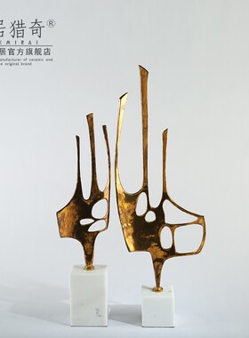 现代玄关客厅抽象家居饰品摆件 会所样板房金属雕塑艺术品摆设