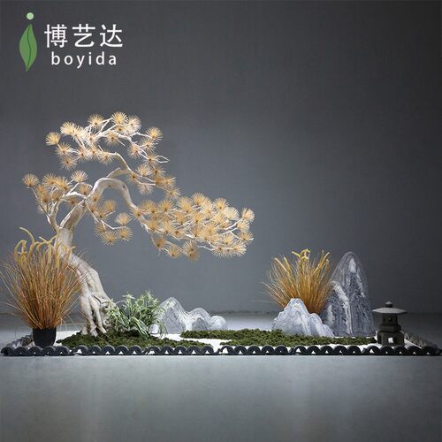 谷灵易生仿真树迎客松假树新中式罗汉松橱窗玄关室内装饰绿植造景