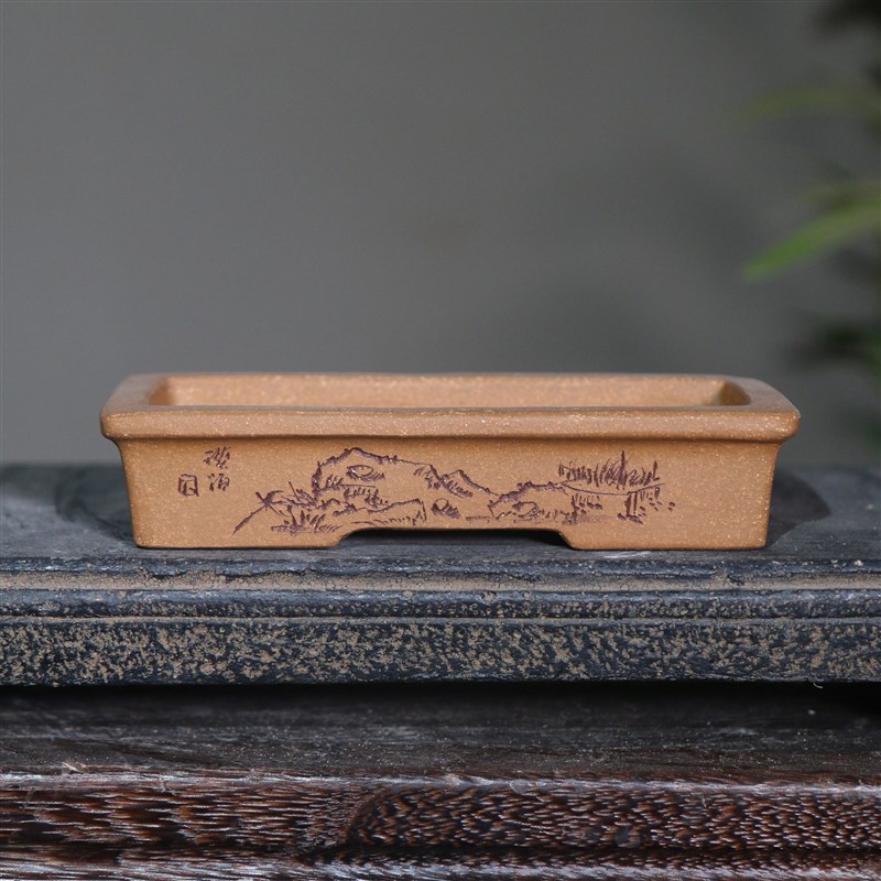 紫砂花盆陶瓷盆景盆长方形小盆觅陶乡窄盆浅盆马槽盆桌面盆栽