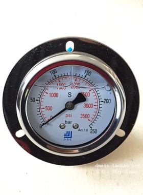 油浸液压耐震压力表0-250bar液压表3500psi油压表063轴向螺纹1/4