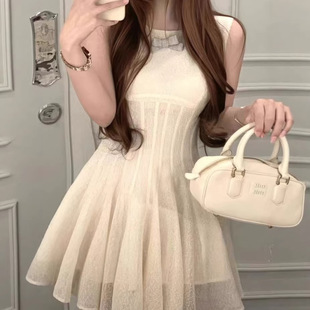 2026新品春季时尚百搭云絮轻语 亚麻羊毛蝴蝶结无袖背心裙两色入