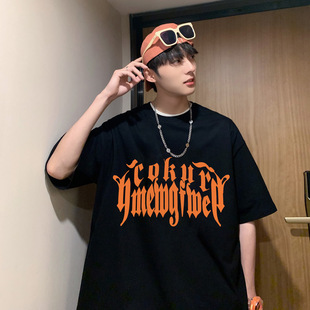 字母印花美式街头风t恤男短袖ins潮牌超火嘻哈夏季纯色宽松体恤衫