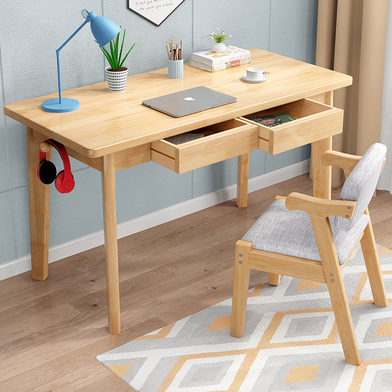 北欧实木书桌全实木简约家用桌子80cm带椅子一套小学生卧室电脑桌