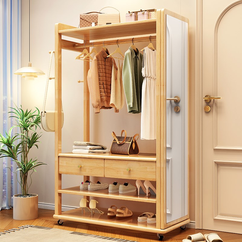 实木全身镜落地一体衣帽镜家用可移动镜简约轻奢卧室收纳鞋柜镜子