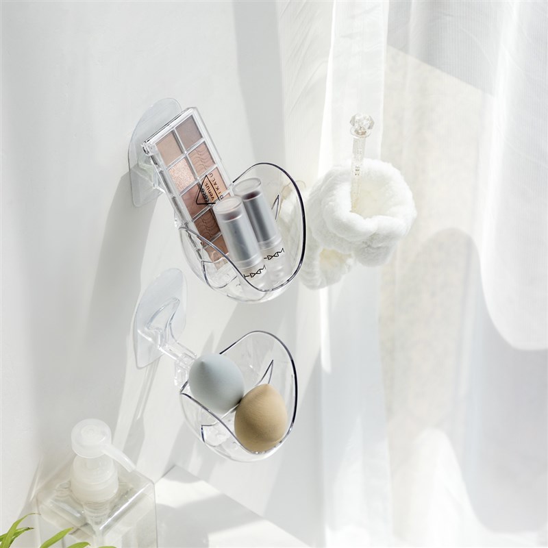 壁挂亚克力美妆蛋收纳架透明化妆海绵托架粉扑架首饰免打孔置物架