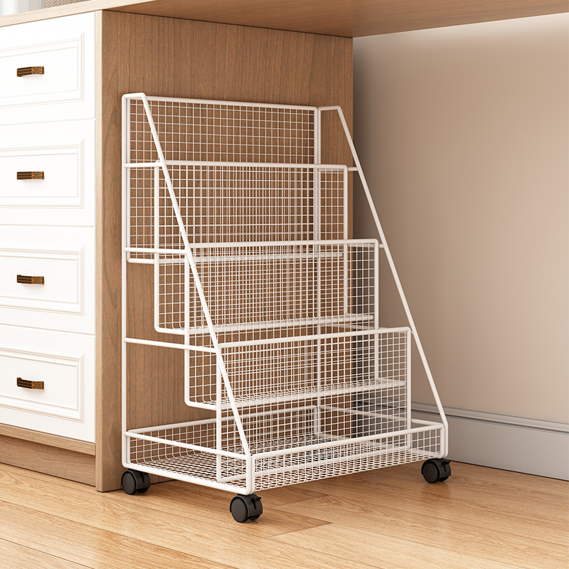 书架落地置物架轮儿童带绘本架书本收纳层架阅读架书柜可移动小推