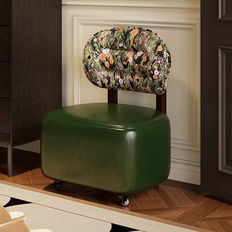 实木溜溜凳家用客厅万向轮沙发凳滑轮凳子换鞋凳矮凳休闲靠背椅子